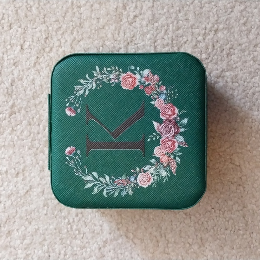 NWT Parima Travel Jewelry Case Green Floral Letter K